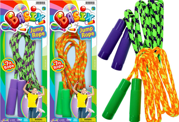 JA-RU Adjustable Kids' Jump Rope 7ft (2 Packs) - Cotton Jump Rope for Boys & Girls - Rainbow Party Favors