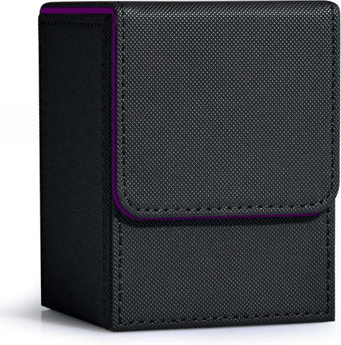 Card Deck Box for Trading Cards, MTG YuGiOh Deck Case Holds 100+ Single Sleeved Cards, Black & Purple