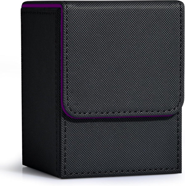 Card Deck Box for Trading Cards, MTG YuGiOh Deck Case Holds 100+ Single Sleeved Cards, Black & Purple