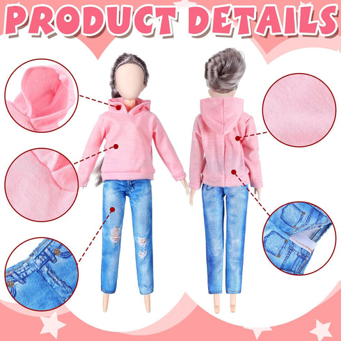 Bencailor 8 Pieces Doll Clothes for 11.5 Inch Girl Doll Accessories, Cotton Elf Sweaters and Denim Pants