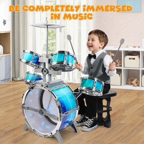 LeeQee Set 1-3, Drumset 3-5 5 5-7 Drum for Kids Jazz for Toddler Vibrant Aurora Light with Pcs High Drums, Musical
