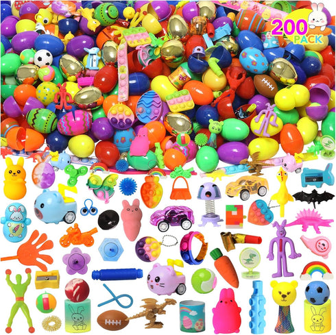 ZEAYOU 200 Pcs Prefilled Easter Eggs with Toys Inside,Easter Basket Stuffers,Surprise Easter Egg Fillers,Easter Toys
