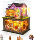 Miniature House Kit, DIY Dollhouse Kits with Lights and Dust Cover, The