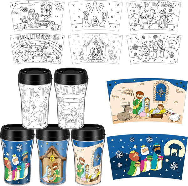 Yiyiring Set of 12 Christmas Nativity Coloring Cup Nativity Color Your Own Cup