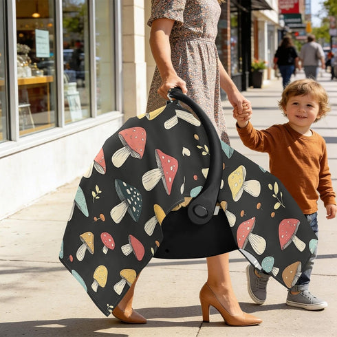 Dalzium Mushroom Car Seat Cover Baby Girl Boy, Carseat Canopy Cover Breathable Baby Carrier Cover Stroller Sun Shade