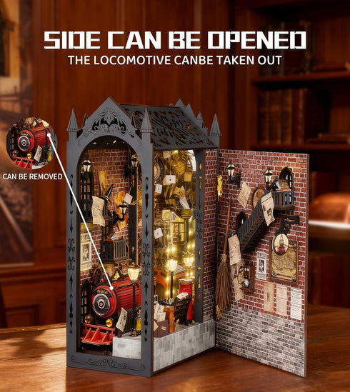 DIY Book Nook Kit,DIY Dollhouse Booknook Bookshelf Insert (Fantasy Train Platform)