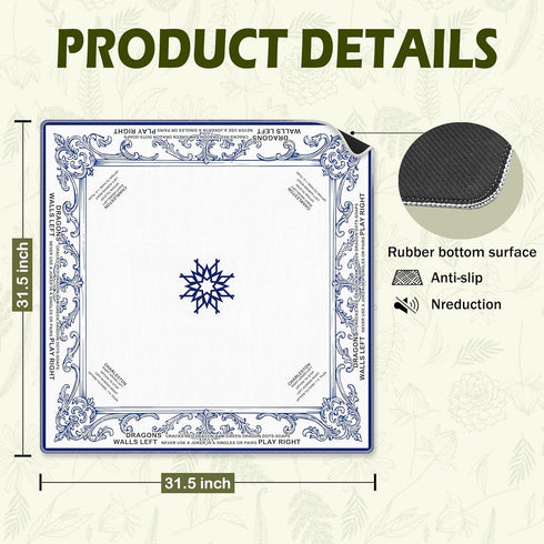 VIIJJUE 31.5 31.5 Country Blue Floral Mahjong Mat Gifts x in, Vintage Blue and White French Mahjong Mat for Table