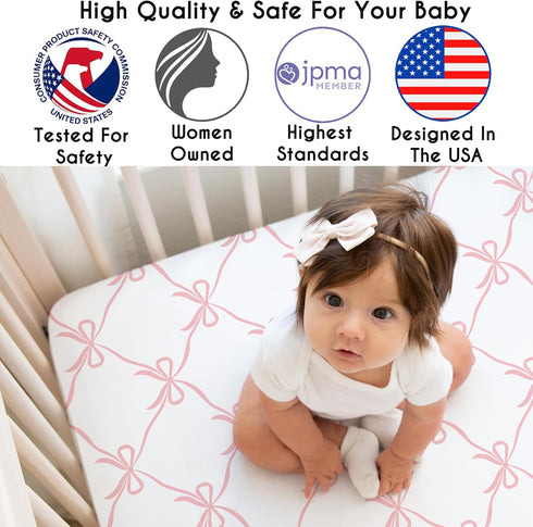 Sweet Jojo Designs Fitted Baby Crib Sheets (Pink Bows) for Girls, Infant Nursery, Toddler Bed Room - Standard Size