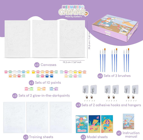 BONNYCO Paint by Numbers Kit for Kids Mermaid Pack 3 Canvas Paint by Number Canvas Framed Mermaid Gifts for Girls Arts and Crafts, Kids Paint by Number Kits, Pre Drawn Canvas for Painting for Kids by BONNYCO