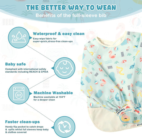 Mess-Free Long Sleeve Baby Feeding Smock - Waterproof Bibs for Infants and Toddlers