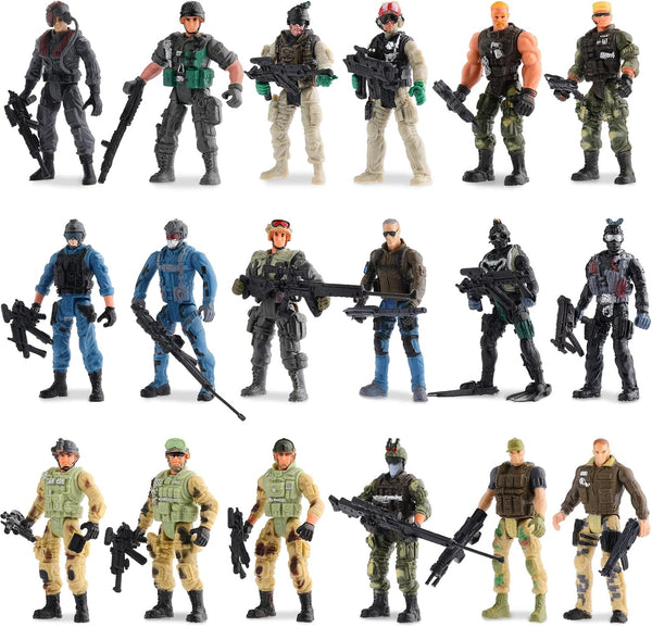 18 Pcs Special Forces Army Men Soldier Combat Movable Action Figures with Military Weapons and Accessories