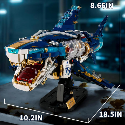 BNG Sets 8-14 (1277PCS) Mechanical Shark Building for Adult,Ocean Animal Building Block with Display Stand and Light