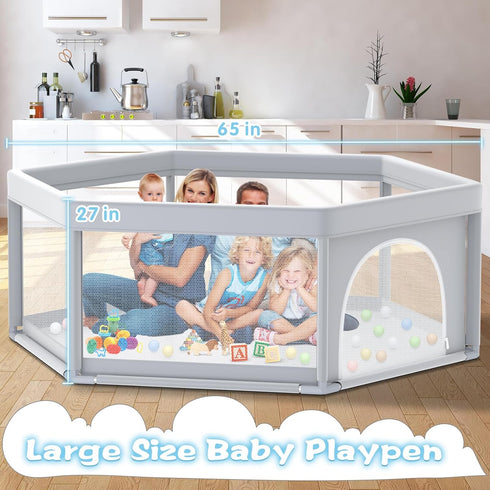 besuhot 65x65 Inch, Baby Playpen Large PlayPen for Babies and Toddlers Hexagonal Type Baby Play Yards for Toddlers