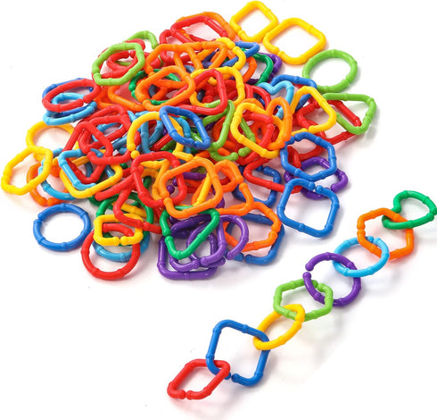 RAINBOW TOYFROG Baby Links Rings, 35 Geometric Linking Chains for Teething and Sensory Development, Infant Toys