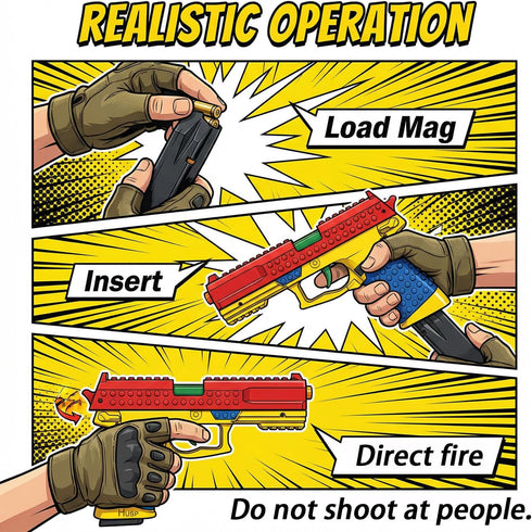 DITOON Dreamplay Shell Ejecting Toy Gun, DIY Automatic Pull Back Action Platebase Compatible with Legos Shooting Games
