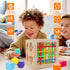 1+ 8pcs Packaging HELLOWOOD Montessori Toys for Year Old, Wooden Sorter Cube with Rattling Shapes, Developmental