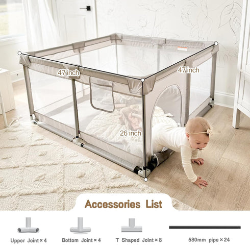 47x47inch ZEEBABA Baby Playpen with Mat, Playpen for Babies and Toddlers, Small Baby Play Pens, Play Yard for Infants
