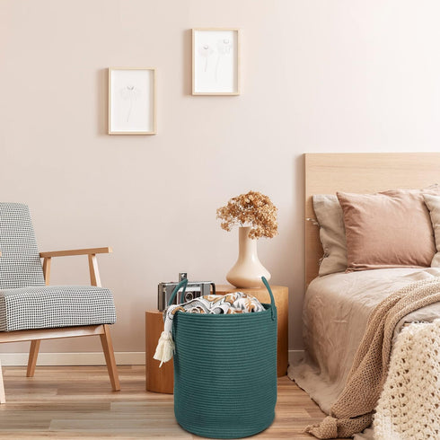 XUANGUO Cotton Rope Laundry Basket Hamper for Clothes Woven Storage Basket for Living Room Bedroom Boho Tall Rope