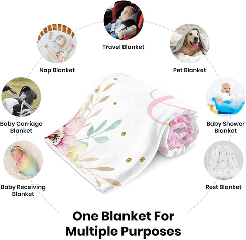 J&SBGFT 30"x40", Color18 Personalized Baby Girl Blanket, Customized Name Swaddle, Butterfly Receiving Blanket, Custom