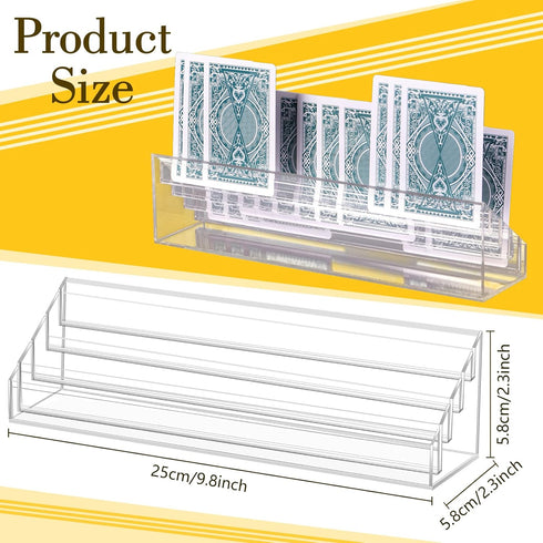 2 Pcs Playing Card Holders for Playing Cards, Acrylic Card Organizers, 4 Slots Playing Card Tray Solid Game Card Stands Card Playing Accessories for Seniors Adult Bridge, 10 x 2.3 x 2.3 Inch