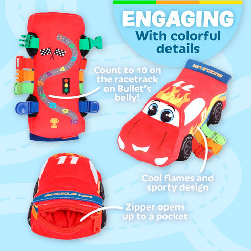Buckle Toys Bullet Racecar, Develop Fine Motor Skills, Sensory Learning Activity for Toddlers