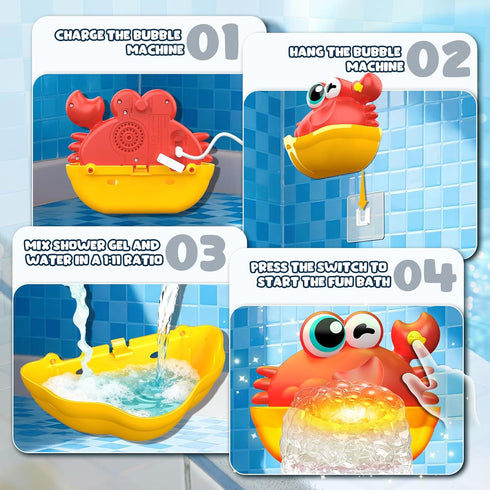 Toyjolka 1-3,Light 1-3 2-4 3-5 Bath Toys for Kids Ages Up Baby Bath Toys Crab Bubble Maker with Colourful Light Toddler