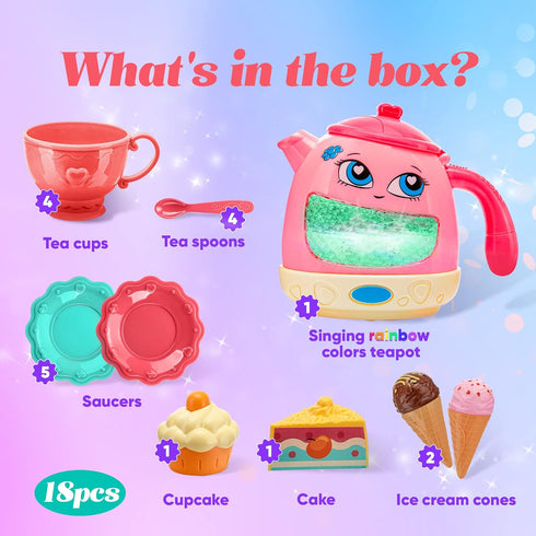 Set Set playset 3-8 Tea Party for Little Girls- Musical Teapot Lights up with Songs & Sounds -Interactive Tea