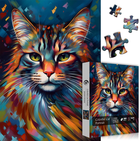 Cat Puzzles for Adults, Animal Kitten Portrait Jigsaw Puzzles 1000 Pieces Painting, Kitty Art Puzzle, Impossible Challenging Puzzles for Adults Cat