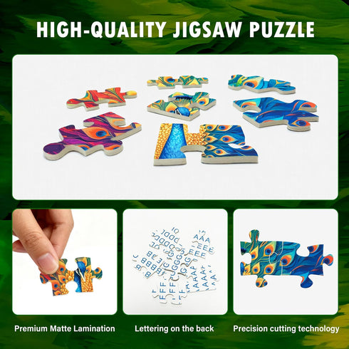 1000 Colorful Peacock Artwork Puzzles for Adults Pieces, Perfectly Letter on Back No Dust, Rainbow Peacock Artwork