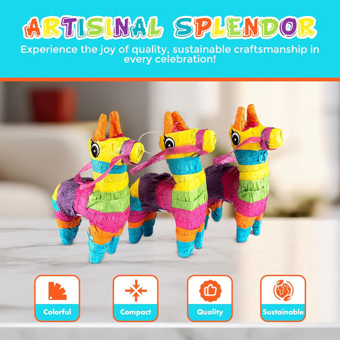 Podzly Mini Donkey Pinatas, 3-Pack for Cinco de Mayo and Mexican-themed Events