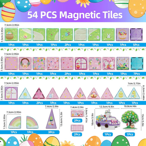 54 MAYAPHILOS PCS Magnetic Tiles, Magnetic Building Blocks with Rabbit, Carrot, Easter Egg Pattern, Construction