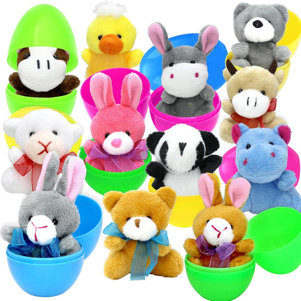 CH HAICHENG 12PCS Filled Easter Eggs with Plush Animal Toys Inside, Prefilled
