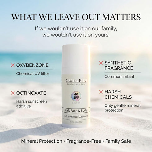 40 Kids Mineral Sunscreen SPF Non-Nano Zinc Oxide Sun Protection with Grass-Fed Tallow, Lightweight No White Cast