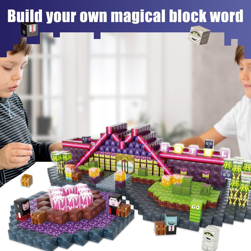 BINZKBB -198PCS 4 5 6 7 8 10+ Magnetic Blocks Enchanted Hotel Magnetic Building Cubes,Educational Sensory Stacking Kit