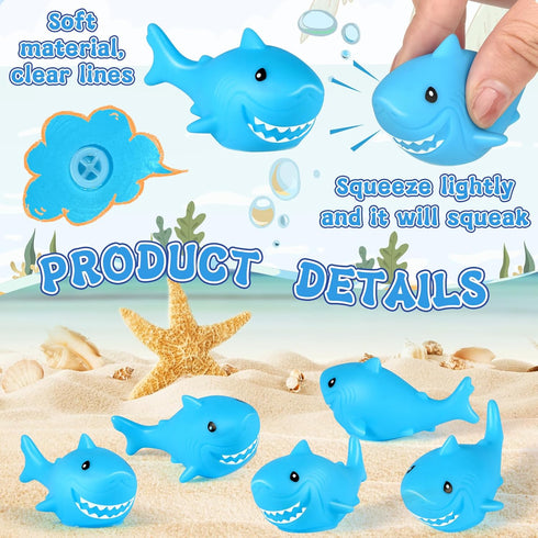 120 Pieces Blue Rubber Sharks - Cute Squeezable Bath Toys for Birthday Shower & Pool Party Favors