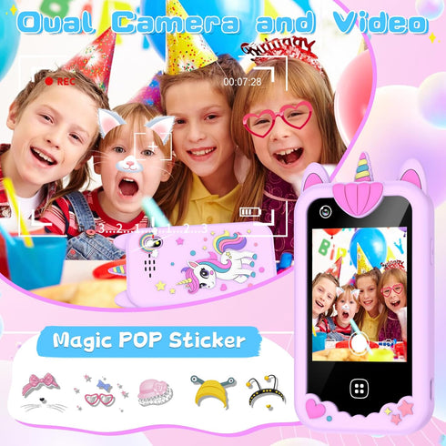 Lurkir 2.8 3 4 5 6 7 8 9 Kids Smart Phone Toys for Girls - Touchscreen Cell Phone for Kids Age Year Old with Dual