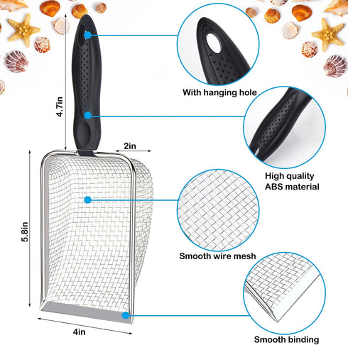 2 2 Vodolo PCS Beach Mesh Shovel with PCS Mesh Beach Bag for Filter Sand, Kids Shell Collecting Scooper for Picking Up
