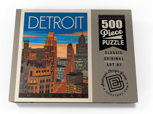 MyPuzzle Detroit, MI: Vintage Poster, Skyline - Premium 500 Piece Jigsaw Puzzle for Adults