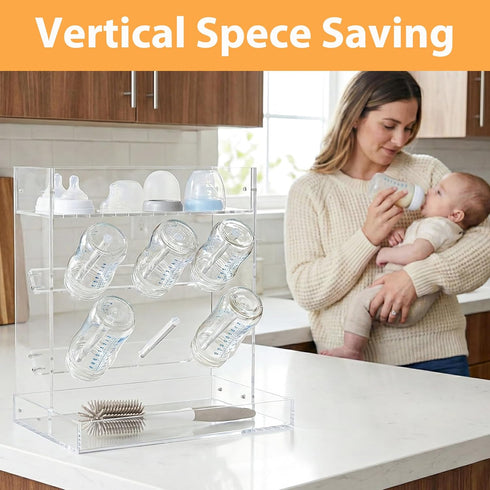 Heyrelda Countertop 10.3 6.3 10.6 Baby Bottle Drying Rack Space Saving Acrylic Vertical Bottle Dryer Rack with Drip