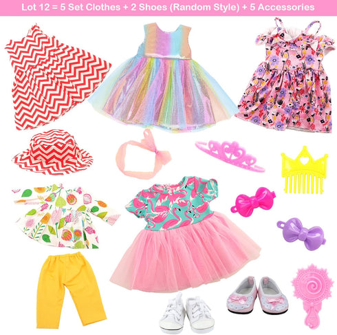 18 inch 5 Sets 2 18 Inch BARWA Doll Clothes and Accessories Clothes Dress Outfits with Pairs Shoes for Dolls
