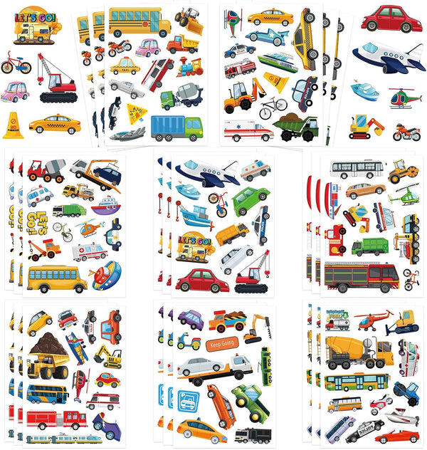 Chinyuti 312Pcs Transportation Stickers, Cute Truck Stickers Construction Sticker Self-Adhesive Transportation Vehicle Paper