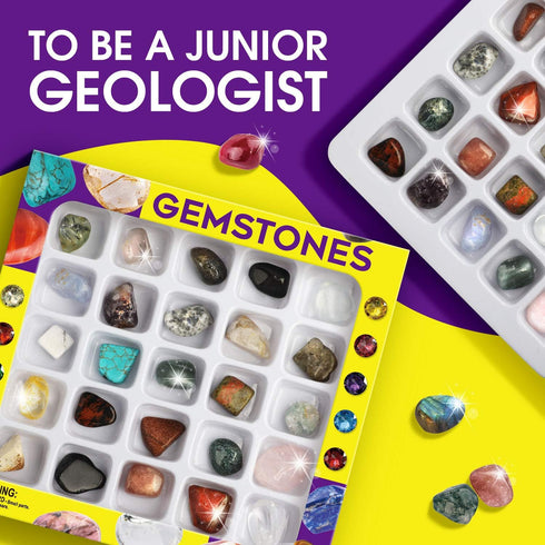 XXTOYS 25PCS Rocks Collection - Rock and Mineral Education Set with Healing Chakra Gemstones, STEM Science Kit