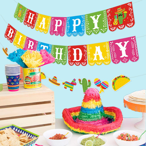 Kitticcino 3 PCS Mexican Happy Birthday Banner, Cinco De Mayo Decoration, Fiesta Party Supplies, Mexico Themed Decor