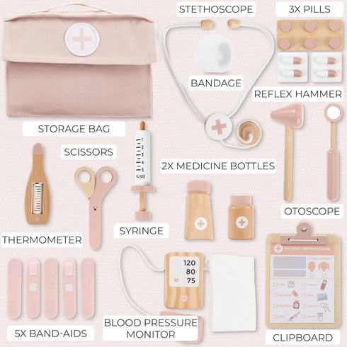 Set 3-5 Wooden Doctor Play for Toddlers - A Complete Durable Pretend Play Medical Kit for Kids with Realistic