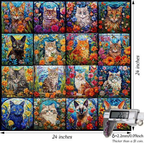Bgraamiens 1000 Pieces Mosaic Art Puzzle - Cats and Flowers Stained Glass Art Puzzle for Adults, Impossible Color