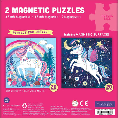 Mudpuppy Magical Unicorn - Tri Fold Magnetic Puzzles Featuring Two 20 Piece Unicorn Magic Themed Artwork