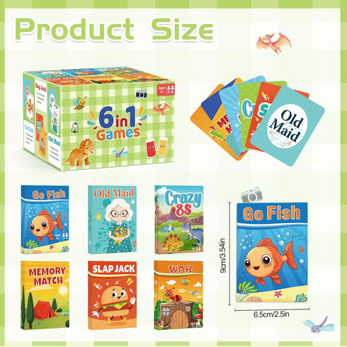 8s,War-6 Pack Card Games for Kids, Go Fish,Old Maid,Memory Match,Slap Jack,Crazy Classic Fun & Educational Games