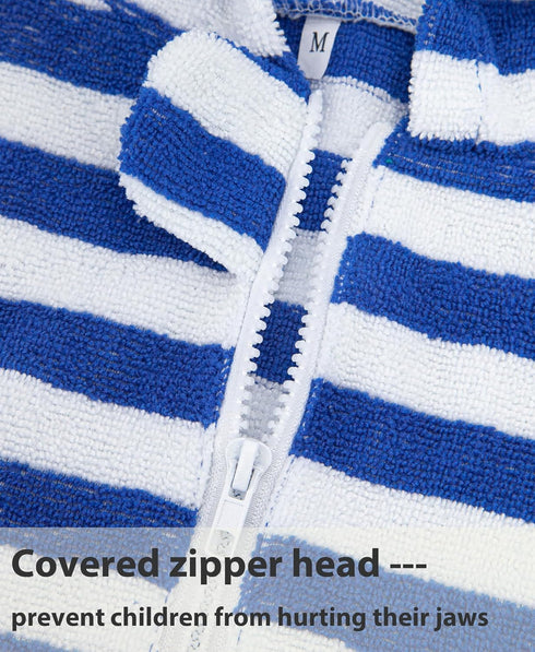 Kids' Hooded Towel Poncho with Zipper - Stylish Beach Cover-Up for Boys & Girls