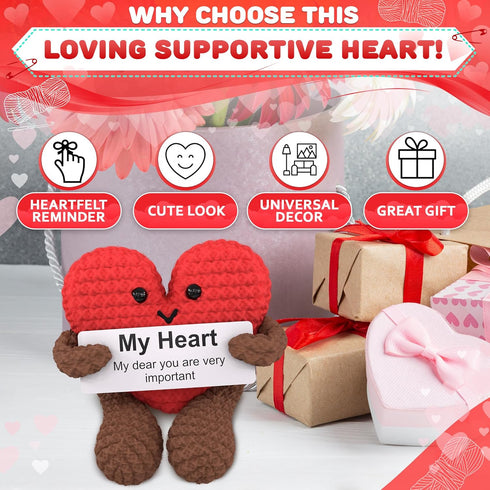 Heart Plush Gift for Her, Him - Crochet Plushies Stuffed Hearts Gift with Motivational Card | Crochet Heart Soft