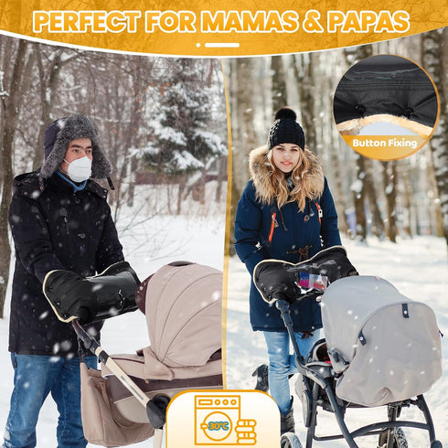 Cozy Orzbow Faux Sheepskin Gloves for Stroller with Phone Pockets, Winter Extra Thick Mittens for Baby Stroller